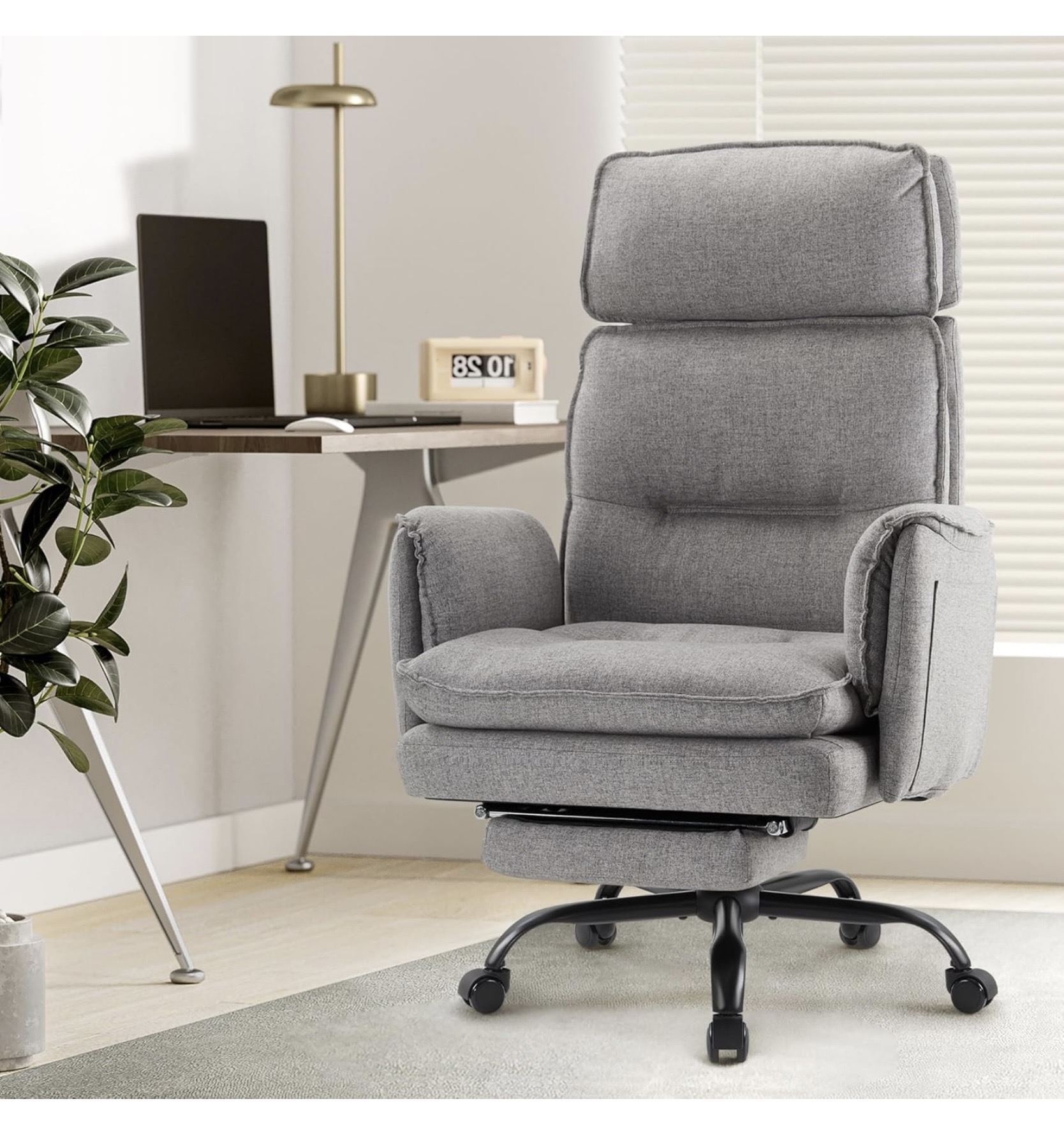 XXL ergonomikus irodai főnöki forgószék – szürke szövetkárpittal, lábtartóval, 227 kg teherbírással - Image 9