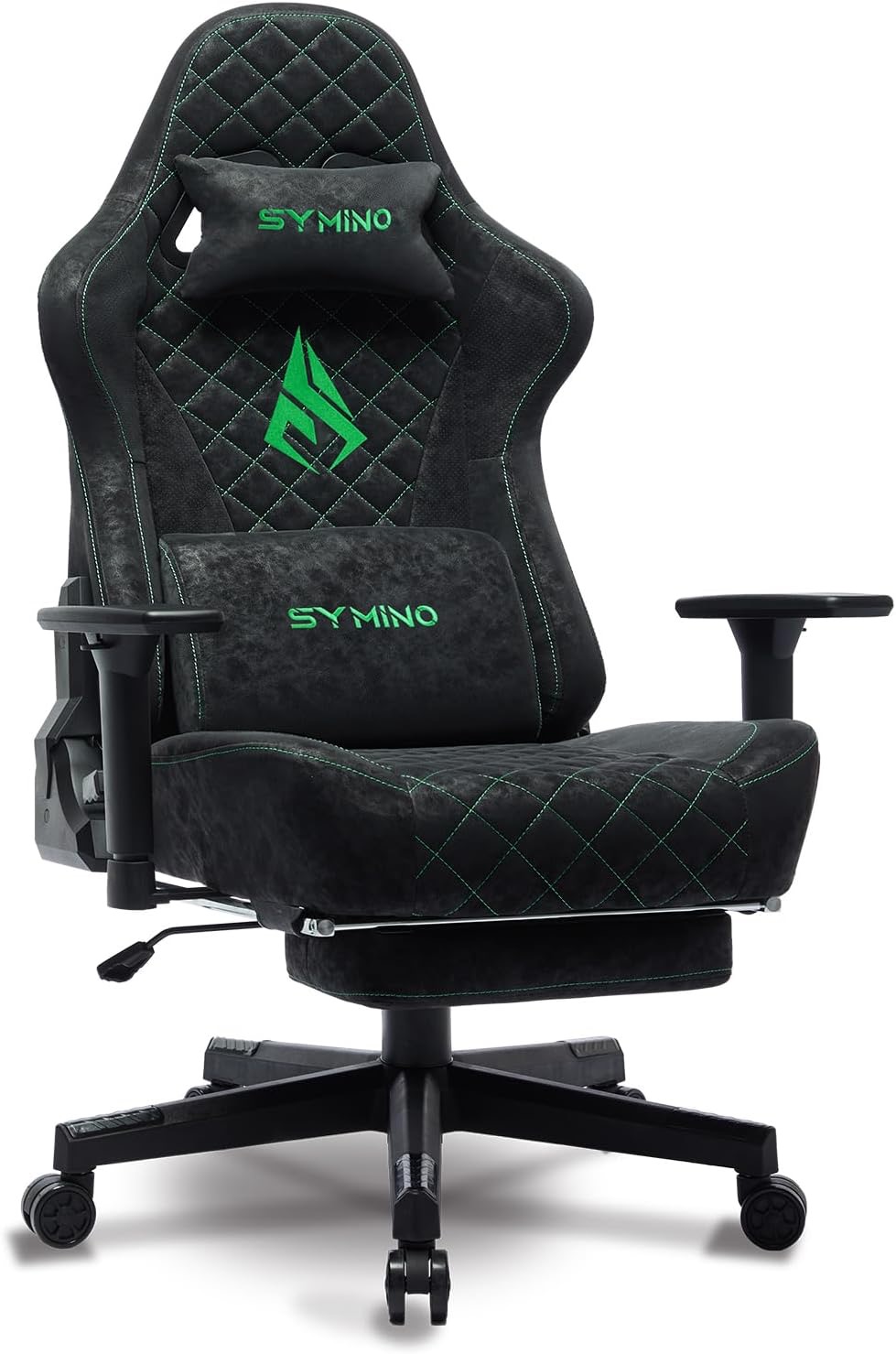 Symino ergonomikus gamer szék – fekete , tisztítható, vintage velúrbőr jellegű kárpittal, lábtartóval, 200 kg teherbírással - Image 2