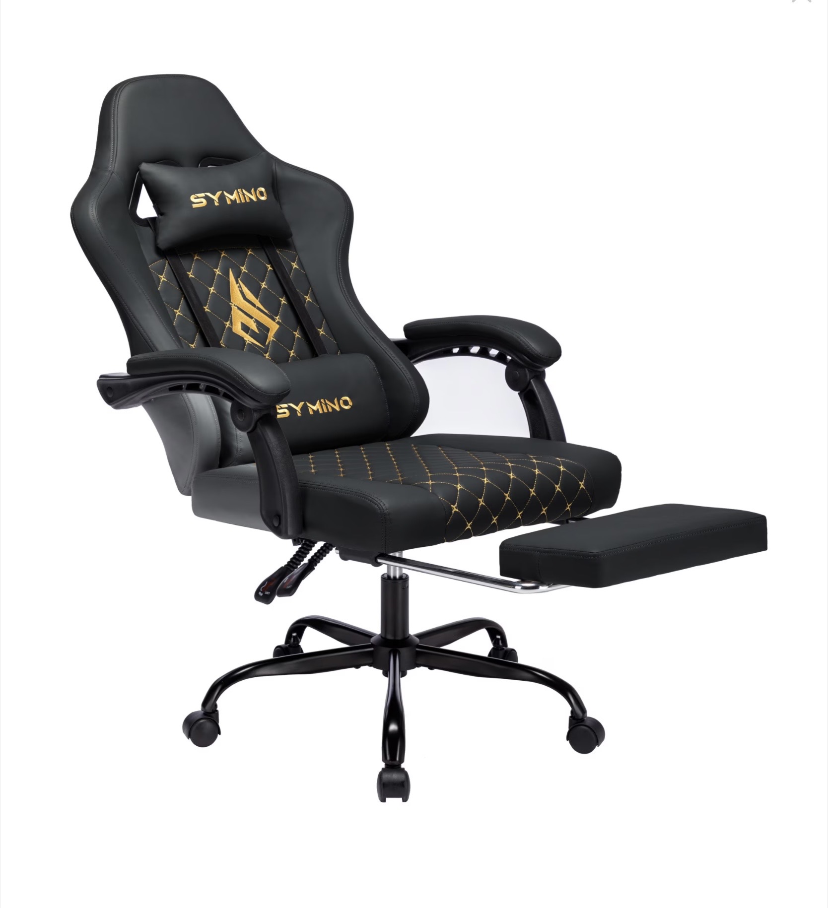 SYMINO FZ ergonomikus gamer szék lábtartóval, dönthető háttámlával, 150 kg teherbírás – fekete - Image 4