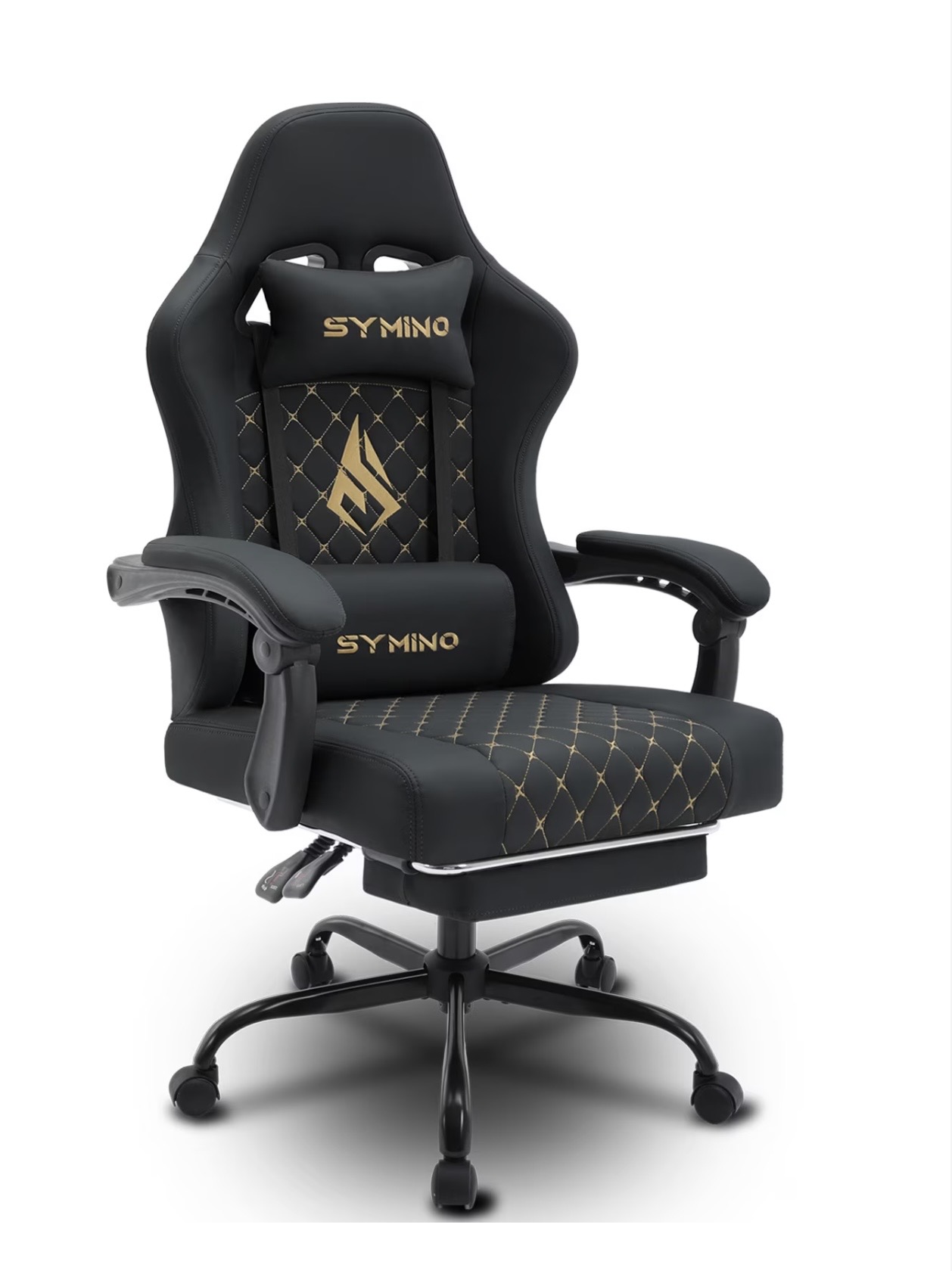 SYMINO FZ ergonomikus gamer szék lábtartóval, dönthető háttámlával, 150 kg teherbírás – fekete - Image 3