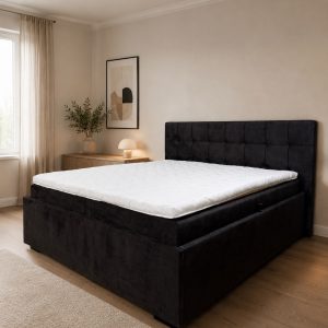PORTOS boxspring ágy ágyneműtartóval, 7 zónás táskarugós matraccal és fedőmatraccal – antracit – 180 × 200 cm