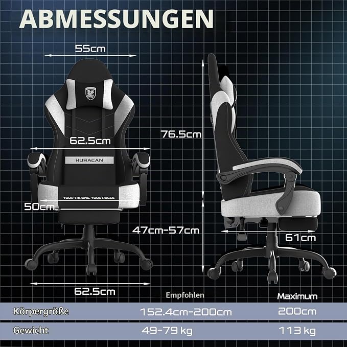 Verdego ergonomikus gamer szék – fekete szövetkárpittal, masszázsfunkcióval, lábtartóval, ajánlott terhelés 120 kg - Image 2