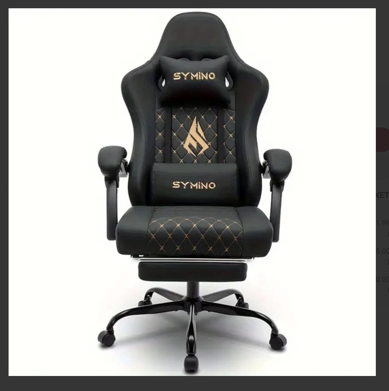 SYMINO FZ ergonomikus gamer szék lábtartóval, dönthető háttámlával, 150 kg teherbírás – fekete - Image 2