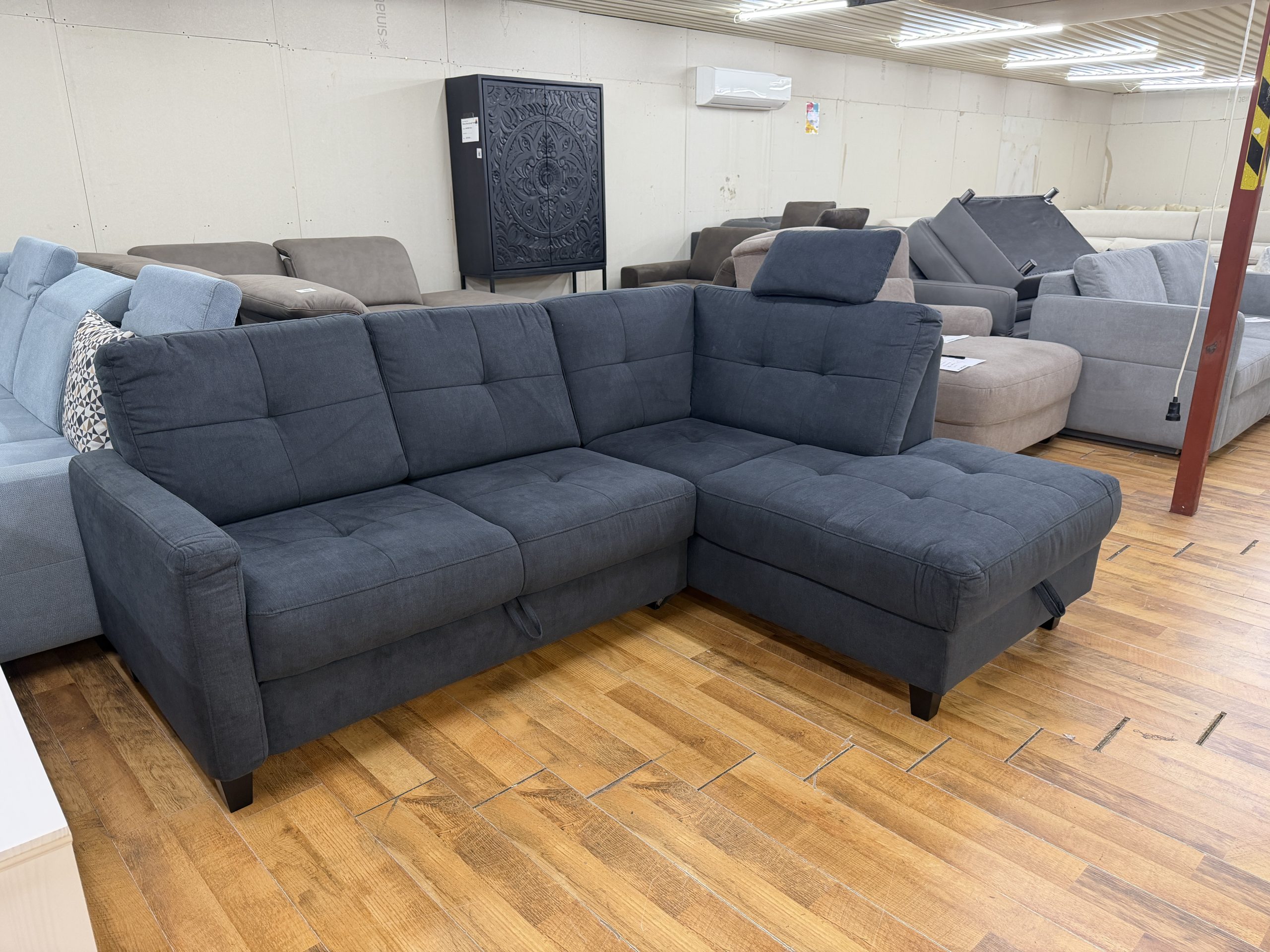 VARESE pihenőfunkciós sarokkanapé dupla ágyneműtartóval – antracit – 220 × 170 cm
