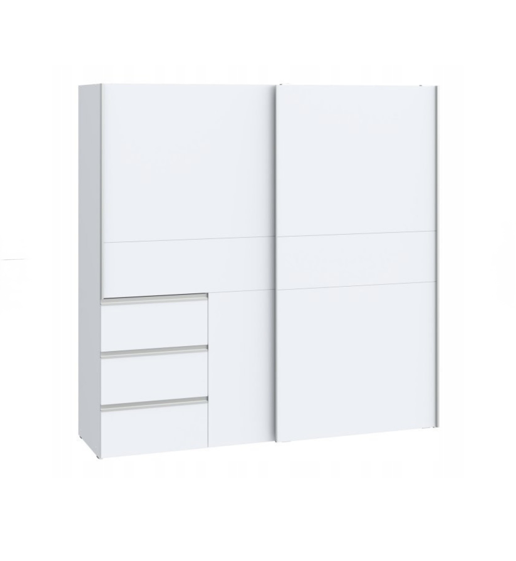 FORTE WINN 2 tolóajtós gardróbszekrény 3 fiókkal, fehér színben – 200 × 201 × 61 cm - Image 2