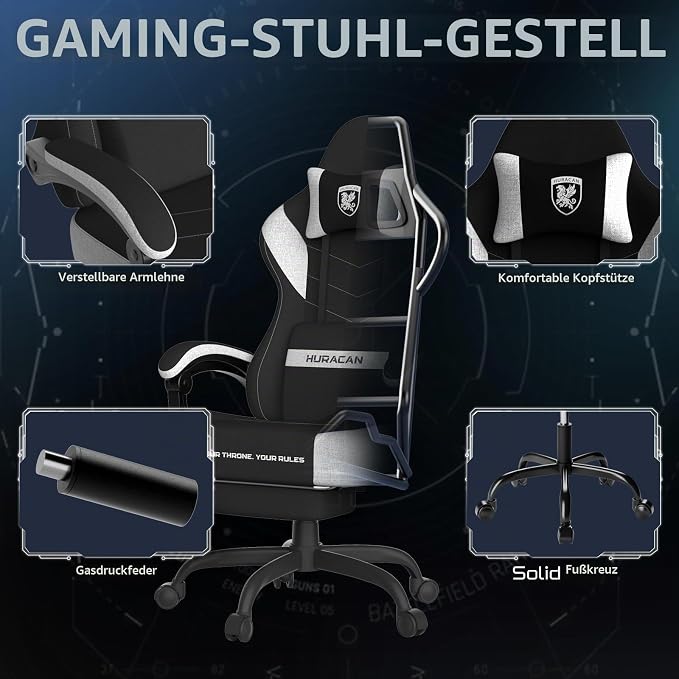 Verdego ergonomikus gamer szék – fekete szövetkárpittal, masszázsfunkcióval, lábtartóval, ajánlott terhelés 120 kg - Image 3