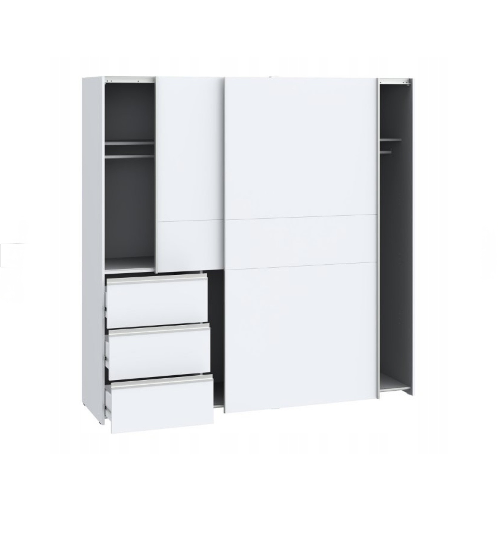FORTE WINN 2 tolóajtós gardróbszekrény 3 fiókkal, fehér színben – 200 × 201 × 61 cm - Image 4