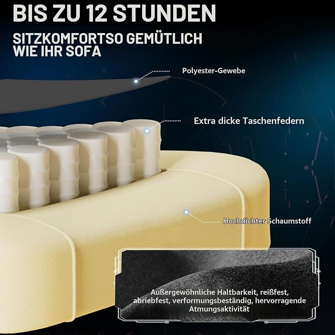 Verdego ergonomikus gamer szék – fekete szövetkárpittal, masszázsfunkcióval, lábtartóval, ajánlott terhelés 120 kg - Image 4