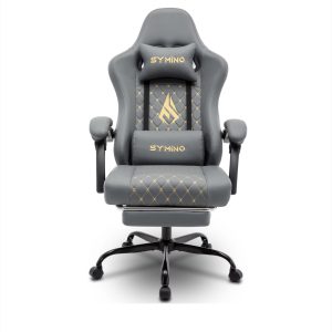 SYMINO FZ ergonomikus gamer szék lábtartóval, dönthető háttámlával, 150 kg teherbírás – szürke