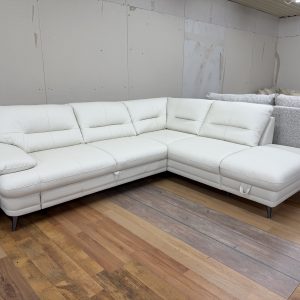 COTTA Bologna valódi bőr ágyazható sarokkanapé ágyneműtartóval – bianco (törtfehér), jobbos – 263 × 224 cm