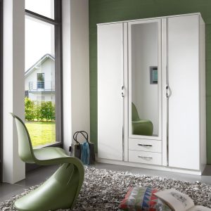 DUO 3 ajtós tükrös ruhásszekrény 2 fiókkal – fehér/króm – 135 × 199 × 58 cm (078)