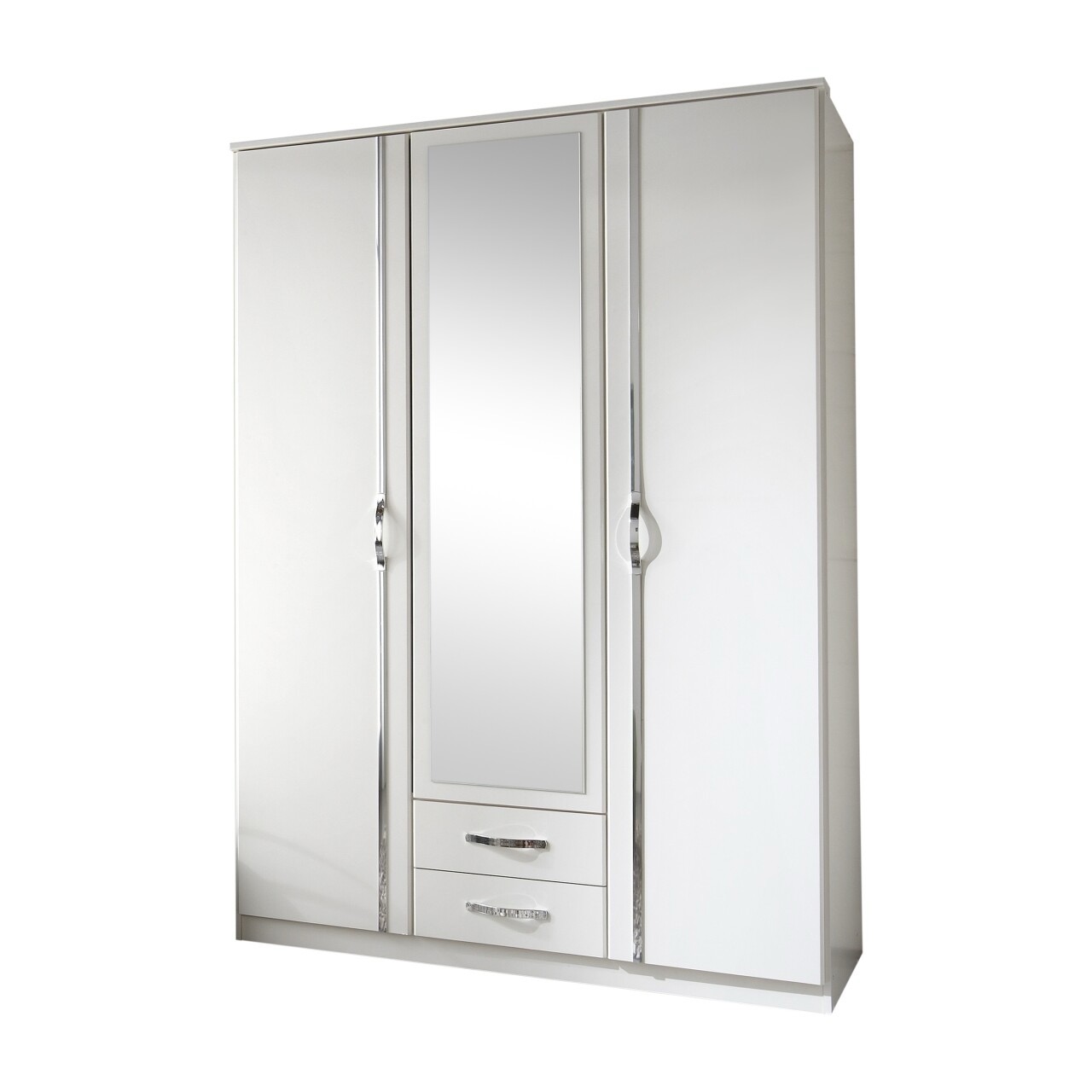 DUO 3 ajtós tükrös ruhásszekrény 2 fiókkal – fehér/króm – 135 × 199 × 58 cm (078) - Image 2