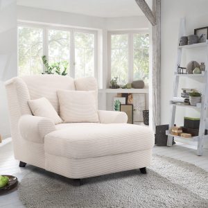 Oase XXL fotel – krém színű kordbársony kárpittal, 120 × 142 cm