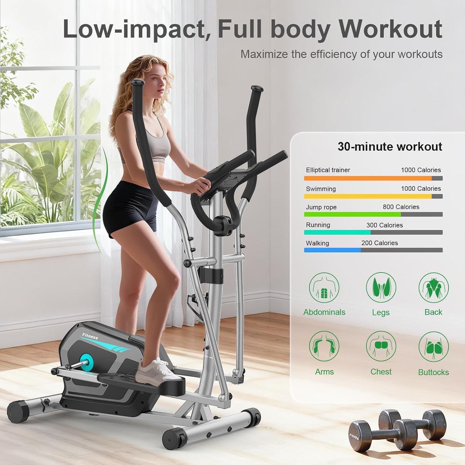 NEEZEE mágnesfékes elliptikus tréner – 16 fokozat, 6 kg lendkerék, Bluetooth, LCD kijelző, 130 kg teherbírás - Image 3