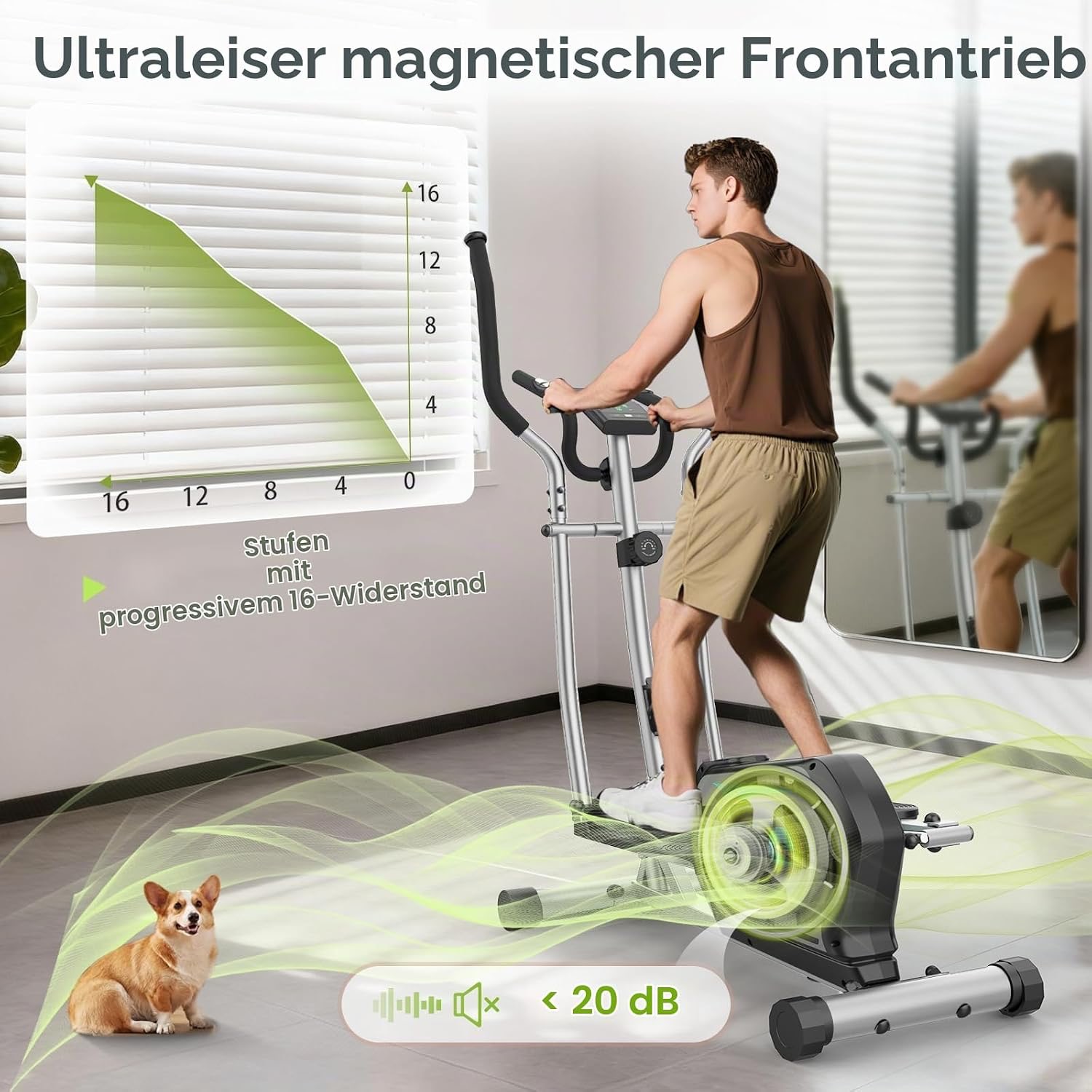 NEEZEE mágnesfékes elliptikus tréner – 16 fokozat, 6 kg lendkerék, Bluetooth, LCD kijelző, 130 kg teherbírás - Image 4