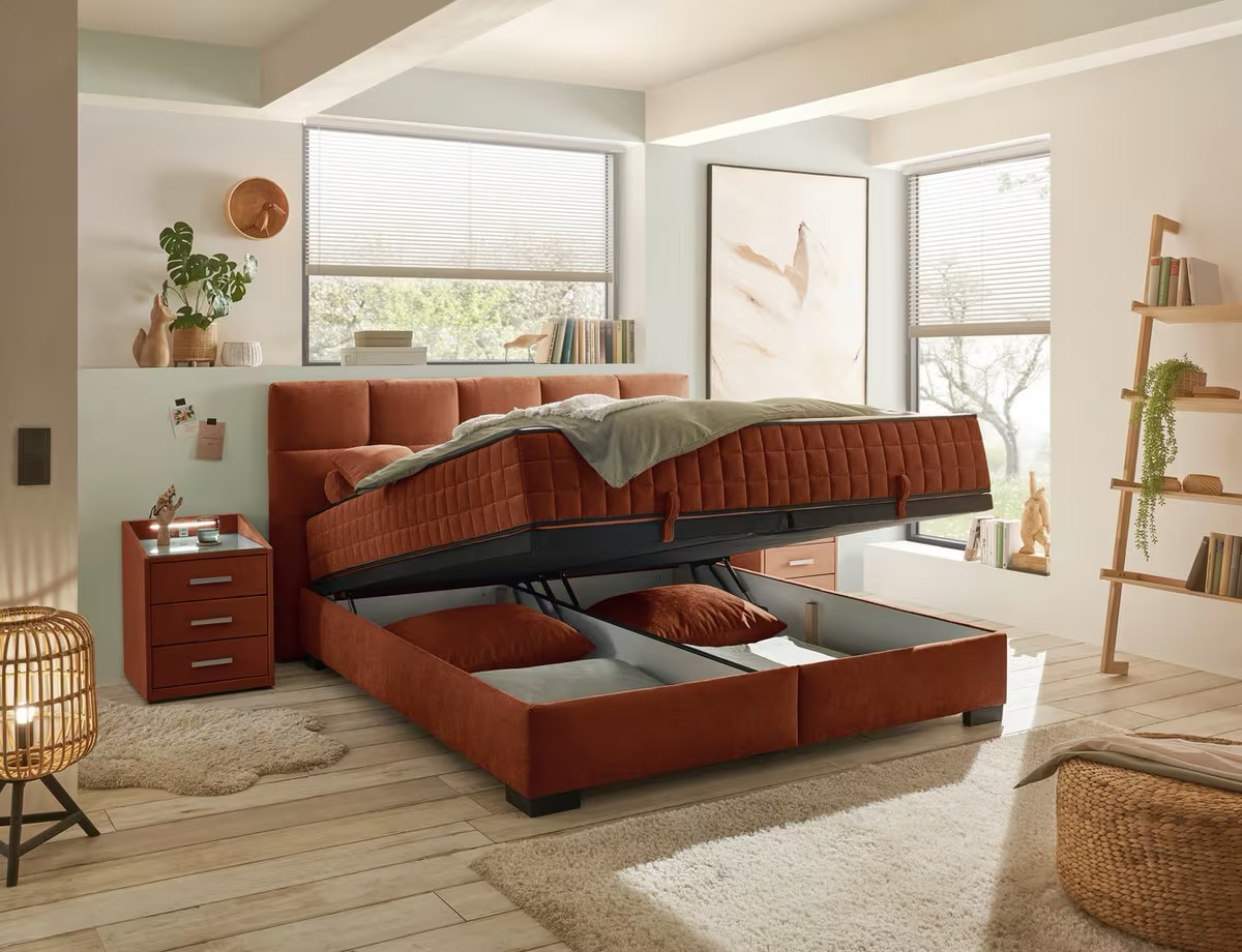 NAGOL box ágy ágyneműtartóval, 9 zónás H3–H4 matraccal, konyak színben – 180 × 200 cm - Image 6