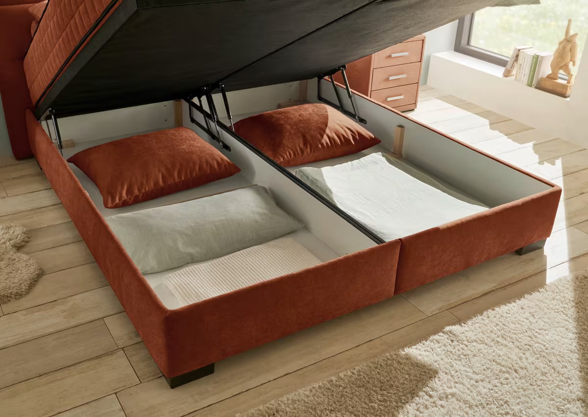 NAGOL box ágy ágyneműtartóval, 9 zónás H3–H4 matraccal, konyak színben – 180 × 200 cm - Image 7