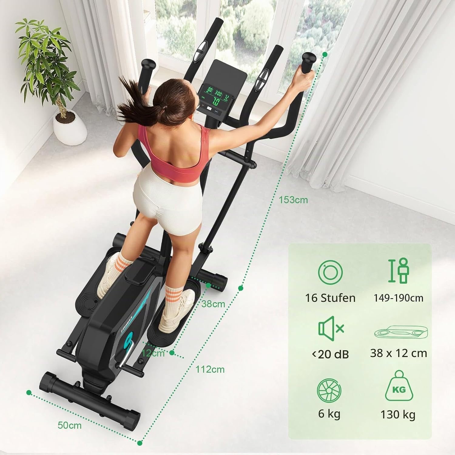 NEEZEE mágnesfékes elliptikus tréner – 16 fokozat, 6 kg lendkerék, Bluetooth, LCD kijelző, 130 kg teherbírás - Image 7