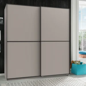 Ulm tolóajtós ruhásszekrény – Sahara szürke/fekete – 180 × 198 × 65 cm (X20771)