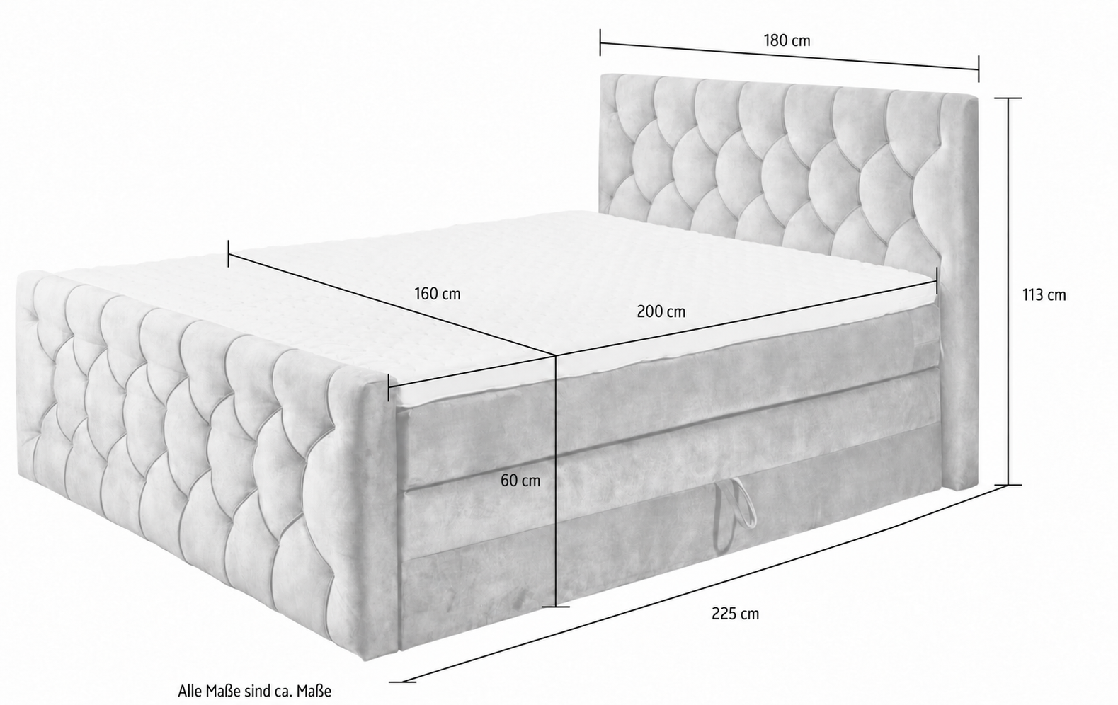 CASHFIELD boxspring ágy 160 × 200 cm – antracitszürke mikrovelúr, ágyneműtartóval, 7 zónás H3 táskarugós matraccal és 6 cm-es topperrel - Image 9