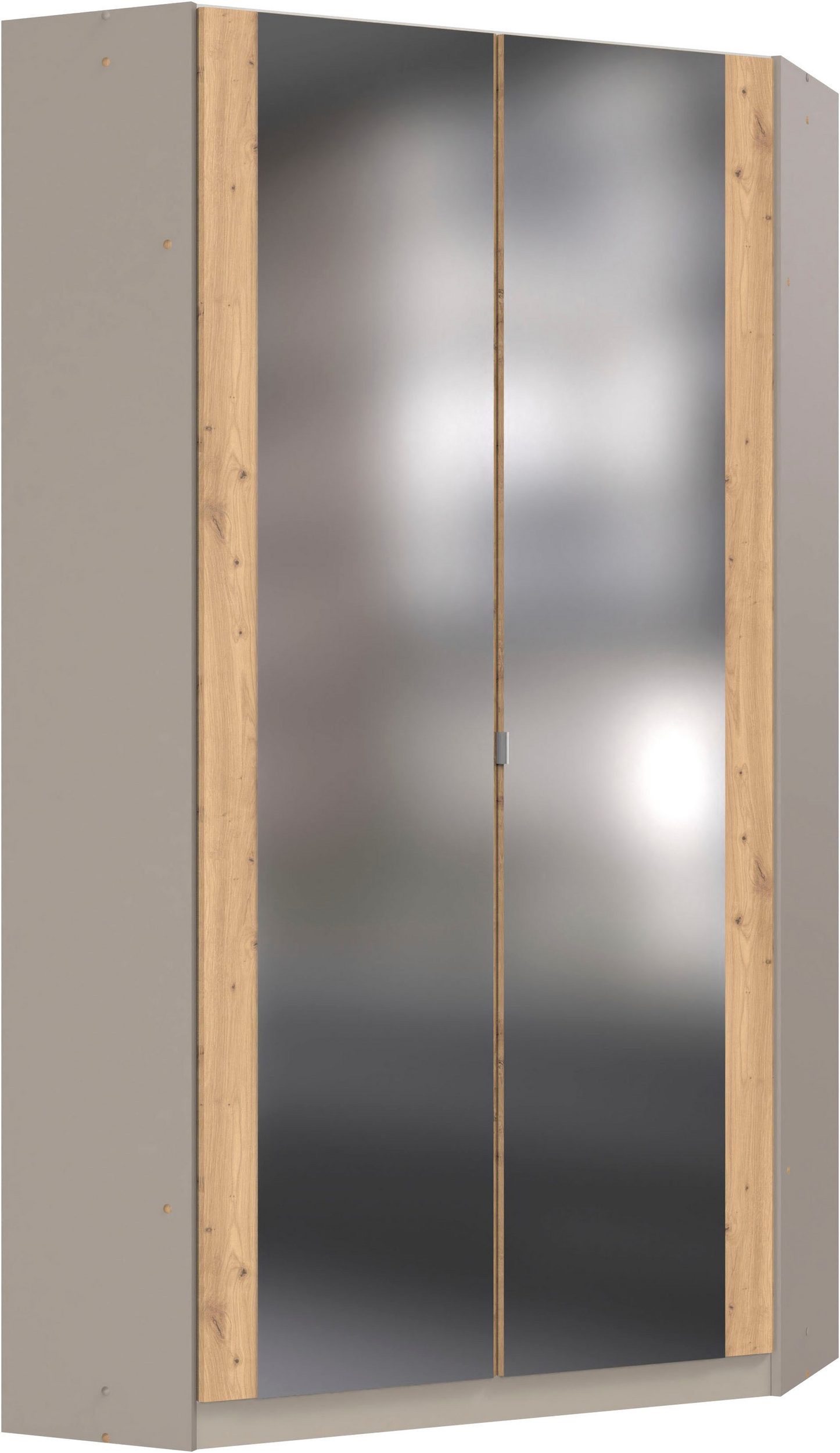 Wimex Marburg sarok ruhásszekrény 95 × 95 × 199 cm – Szahara szürke, 2 tükörrel, Artisan tölgy kerettel ( T76543) - Image 2