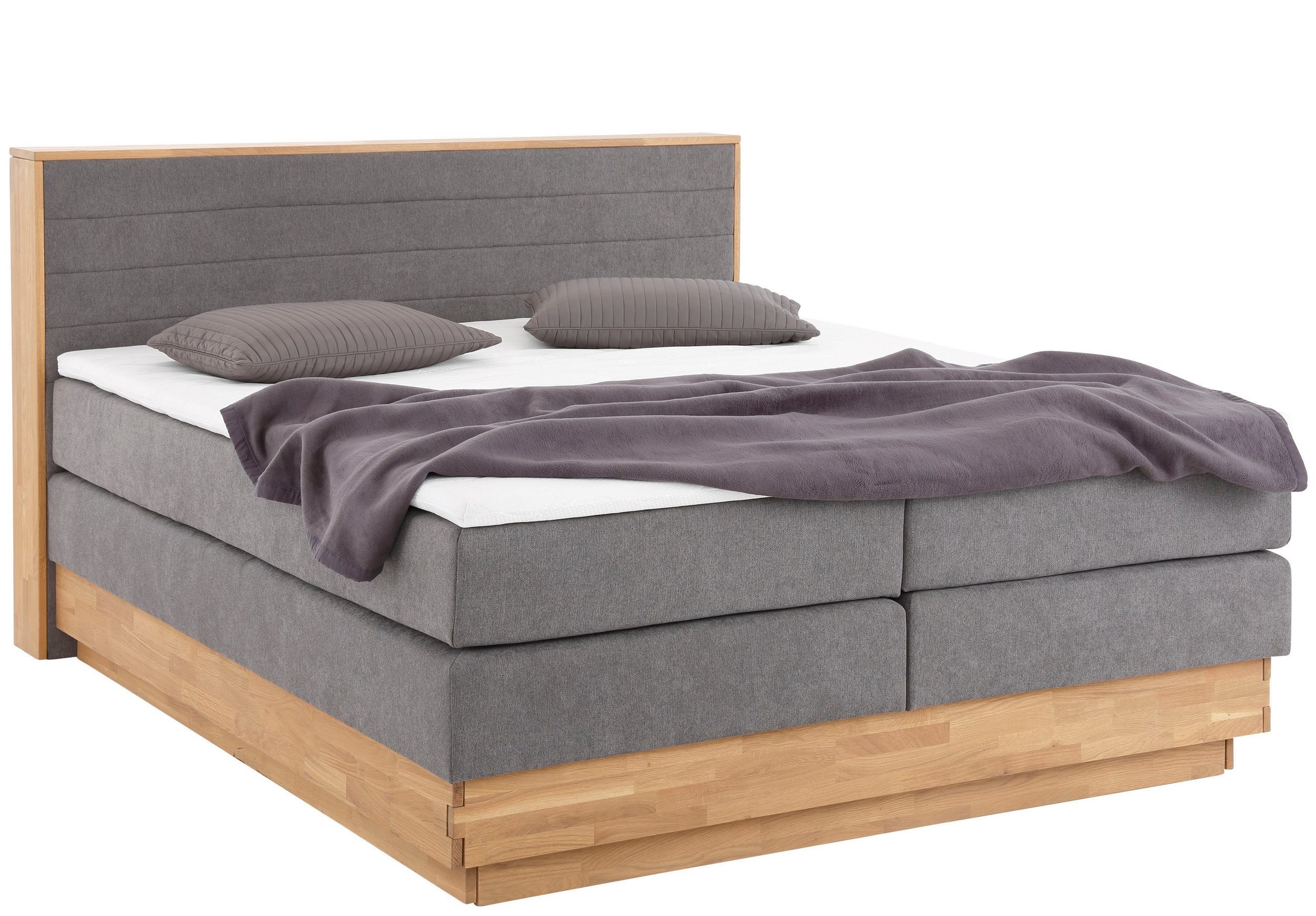 CAVAN prémium boxspring franciaágy 180 × 200 cm – antracitszürke szövet, tömör tölgyfa keret, 2 ágyneműtartó, H3/H4 matrac és fedőmatrac - Image 2