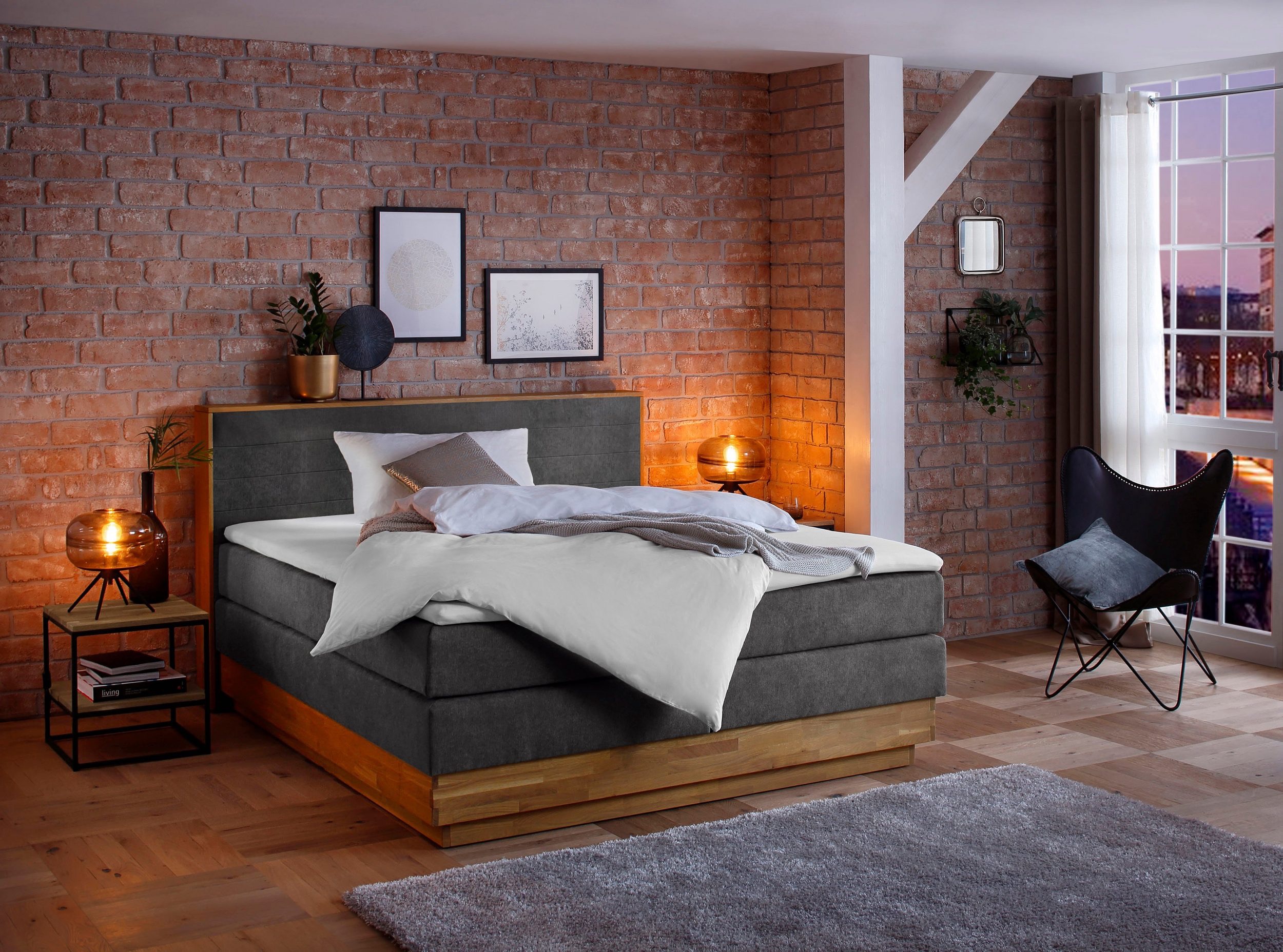 CAVAN prémium boxspring franciaágy 180 × 200 cm – antracitszürke szövet, tömör tölgyfa keret, 2 ágyneműtartó, H3/H4 matrac és fedőmatrac - Image 3