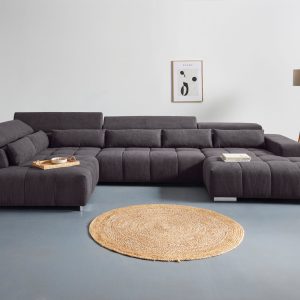 COTTA Orion XXL U alakú kanapé – 409 × 225 cm, állítható fejtámlákkal, hullámrugós ülőfelülettel és 6 db deréktámasszal