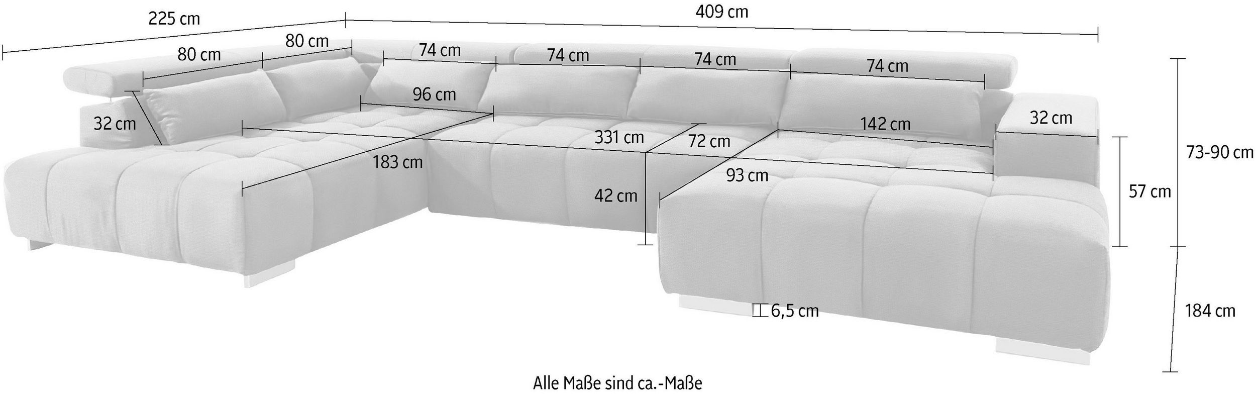 COTTA Orion XXL U alakú kanapé – 409 × 225 cm, állítható fejtámlákkal, hullámrugós ülőfelülettel és 6 db deréktámasszal - Image 8
