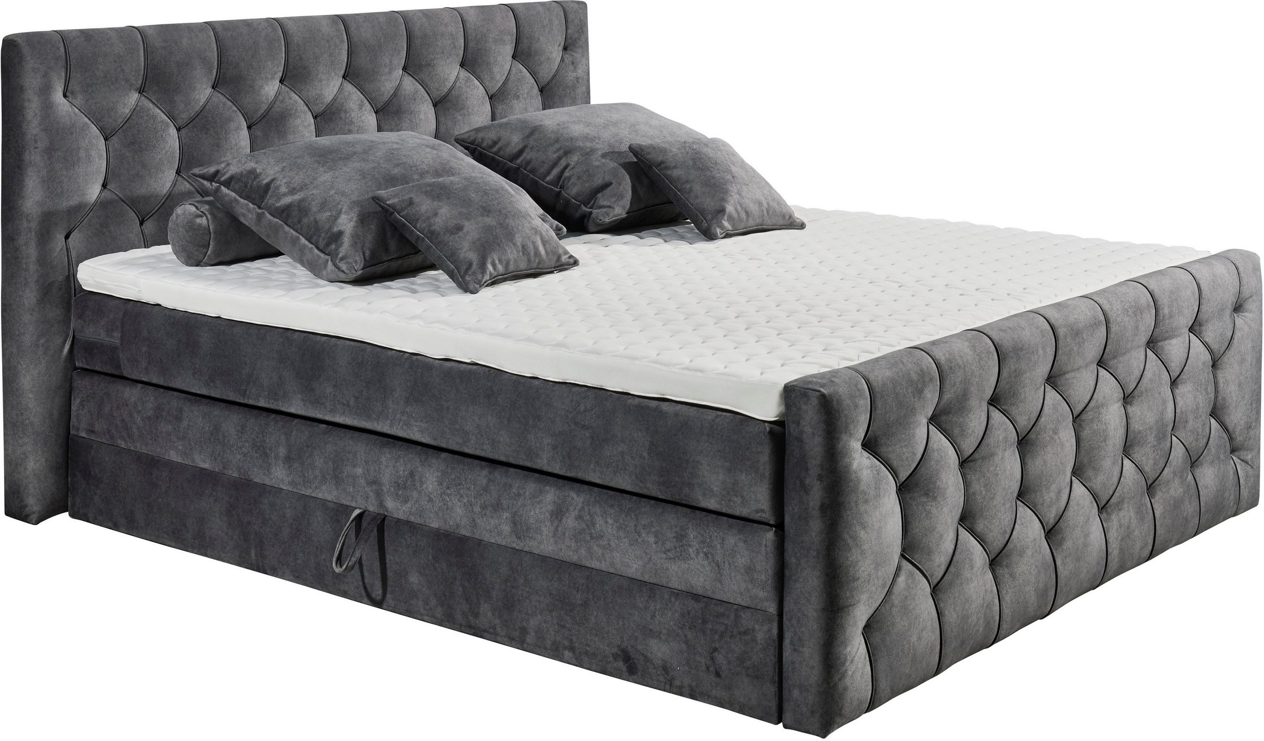 CASHFIELD boxspring ágy 160 × 200 cm – antracitszürke mikrovelúr, ágyneműtartóval, 7 zónás H3 táskarugós matraccal és 6 cm-es topperrel - Image 2