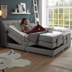 Carpino elektromos boxspring ágy – motoros fej- és lábrészállítással, tárolós fejtámlával, ezüstszürke, 180 × 200 cm