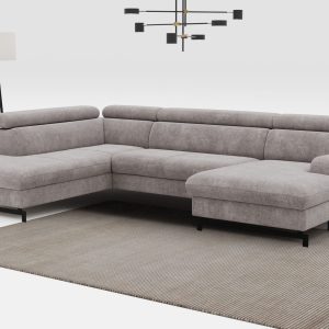 COTTA Emma U alakú sarokkanapé – ágyazható, ágyneműtartós, állítható fejtámlákkal, taupe színben 215 X 328 X 165 cm