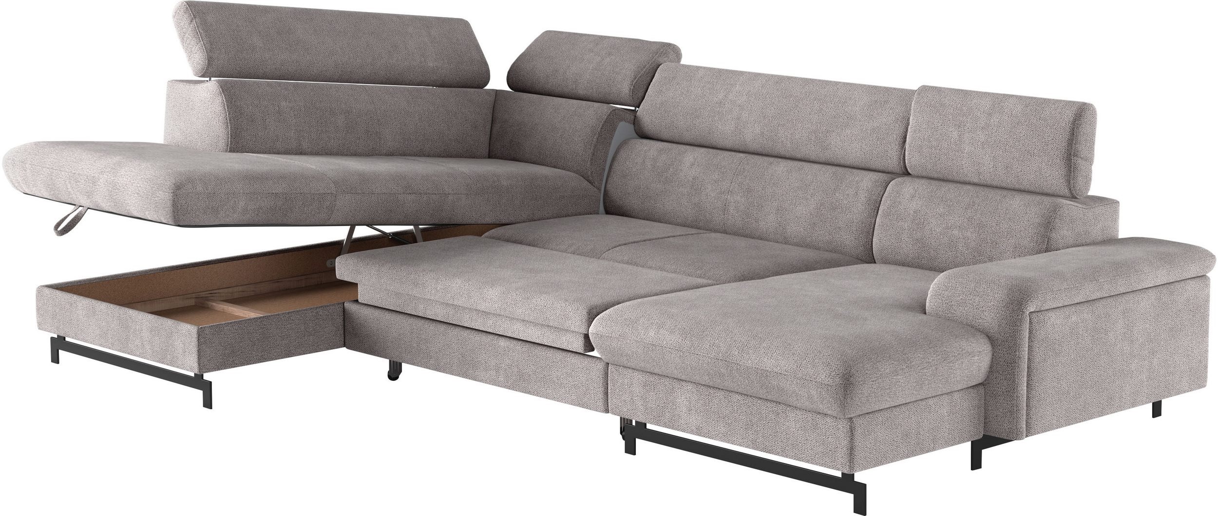 COTTA Emma U alakú sarokkanapé – ágyazható, ágyneműtartós, állítható fejtámlákkal, taupe színben 215 X 328 X 165 cm - Image 5