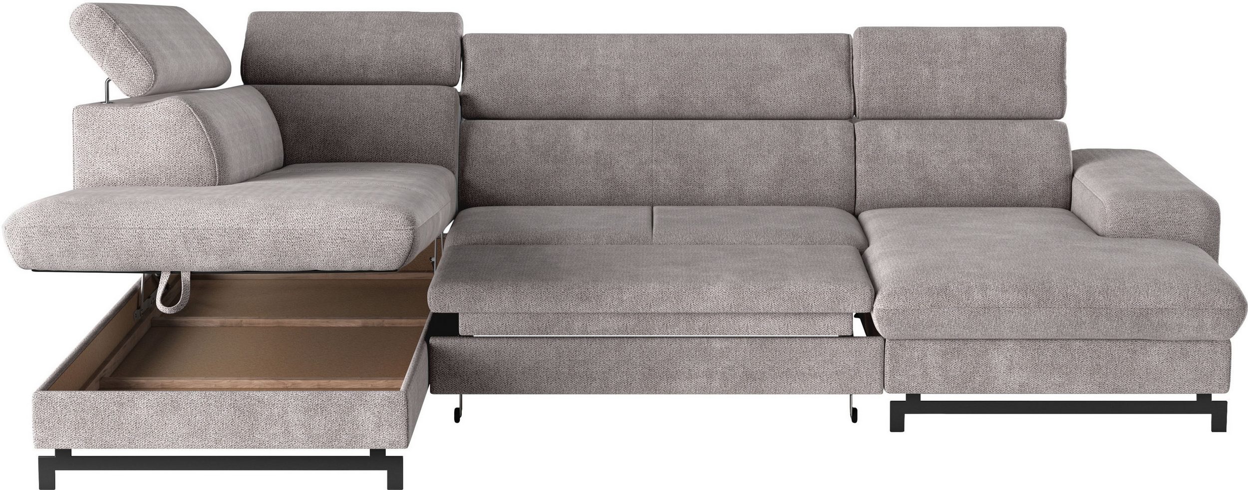 COTTA Emma U alakú sarokkanapé – ágyazható, ágyneműtartós, állítható fejtámlákkal, taupe színben 215 X 328 X 165 cm - Image 6