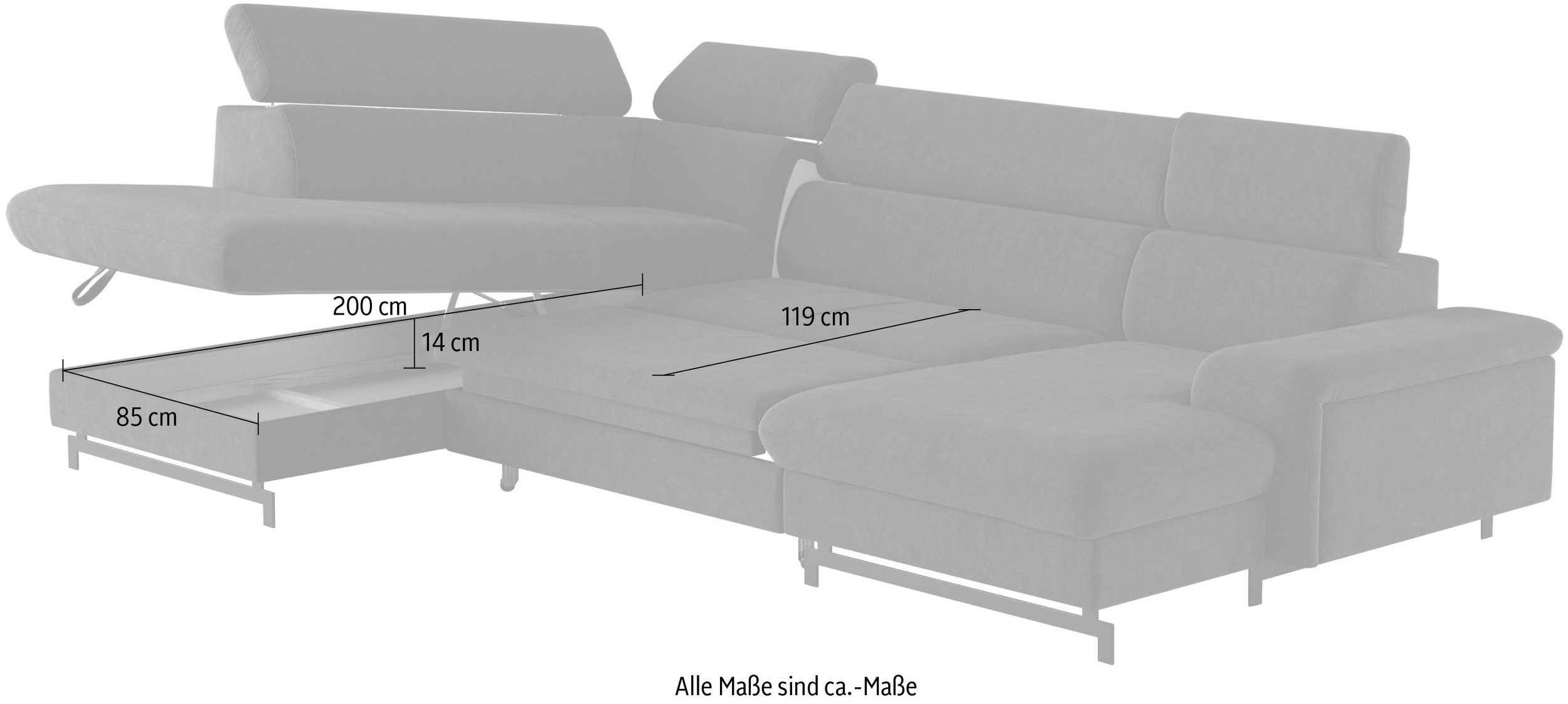 COTTA Emma U alakú sarokkanapé – ágyazható, ágyneműtartós, állítható fejtámlákkal, taupe színben 215 X 328 X 165 cm - Image 9