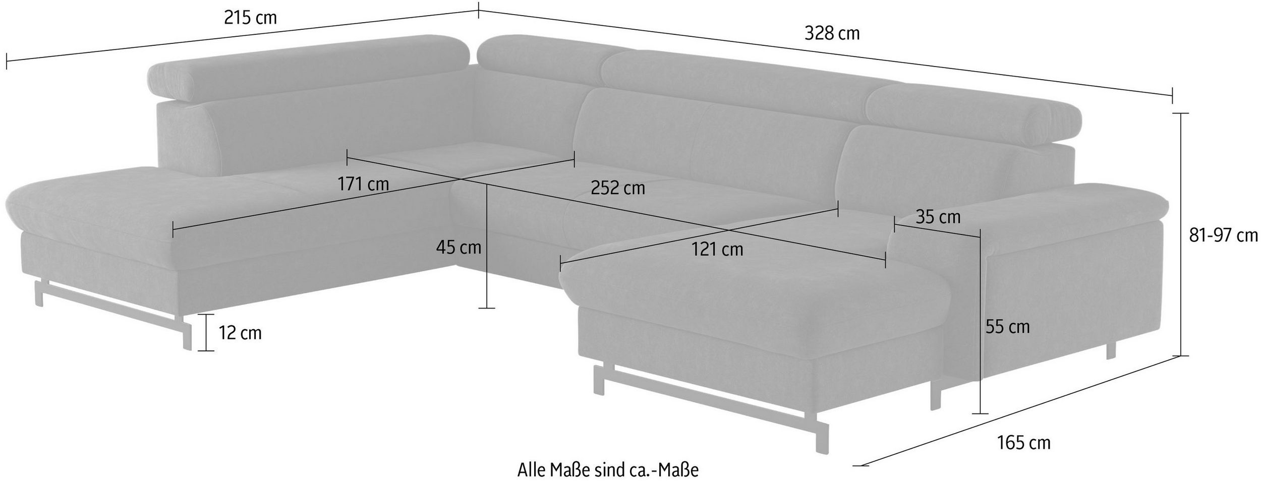 COTTA Emma U alakú sarokkanapé – ágyazható, ágyneműtartós, állítható fejtámlákkal, taupe színben 215 X 328 X 165 cm - Image 10